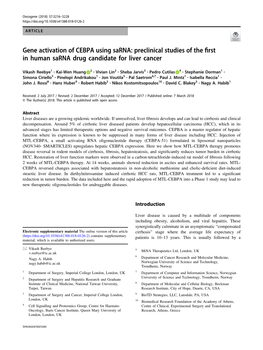 Preclinical Studies of the First in Human Sarna Drug Candidate for Liver Cancer