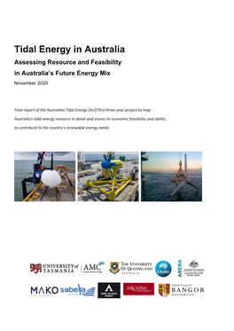 Tidal Energy in Australia Assessing Resource and Feasibility in Australia’S Future Energy Mix November 2020