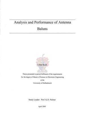 Analysis and Performance of Antenna Baluns