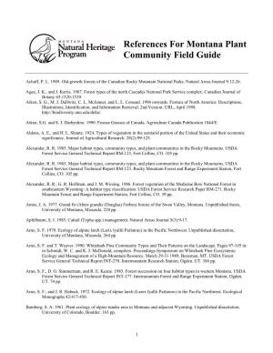 References for Montana Plant Community Field Guide