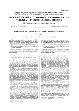 Releve Epidemiologique Hebdomadaire Weekly Epidemiological Record