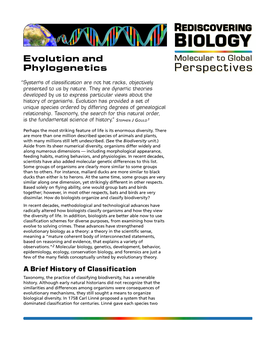 REDISCOVERING BIOLOGY Evolution and Molecular to Global Phylogenetics Perspectives