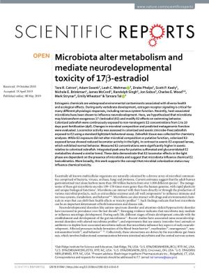 Microbiota Alter Metabolism and Mediate Neurodevelopmental Toxicity of 17Β-Estradiol Received: 19 October 2018 Tara R