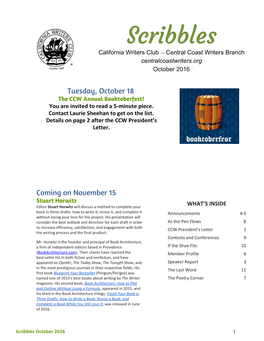 Scribbles California Writers Club — Central Coast Writers Branch ​ ​ Centralcoastwriters.Org October 2016