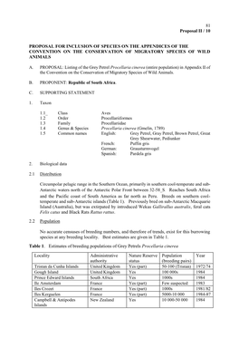 Grey Petrel Procellaria Cinerea (Entire Population) in Appendix II of the Convention on the Conservation of Migratory Species of Wild Animals