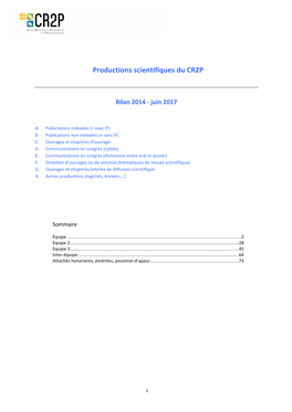 Productions Scientifiques Du CR2P