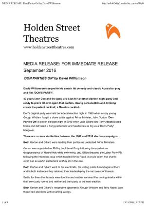 MEDIA RELEASE: 'Don Parties On' by David Williamson