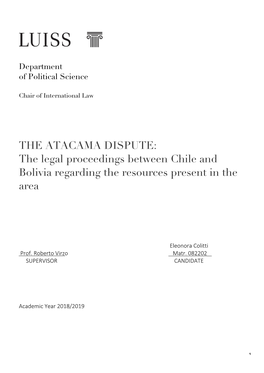 THE ATACAMA DISPUTE: the Legal Proceedings Between Chile and Bolivia Regarding the Resources Present in the Area