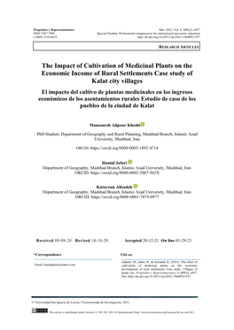 The Impact of Cultivation of Medicinal Plants on the Economic Income Of