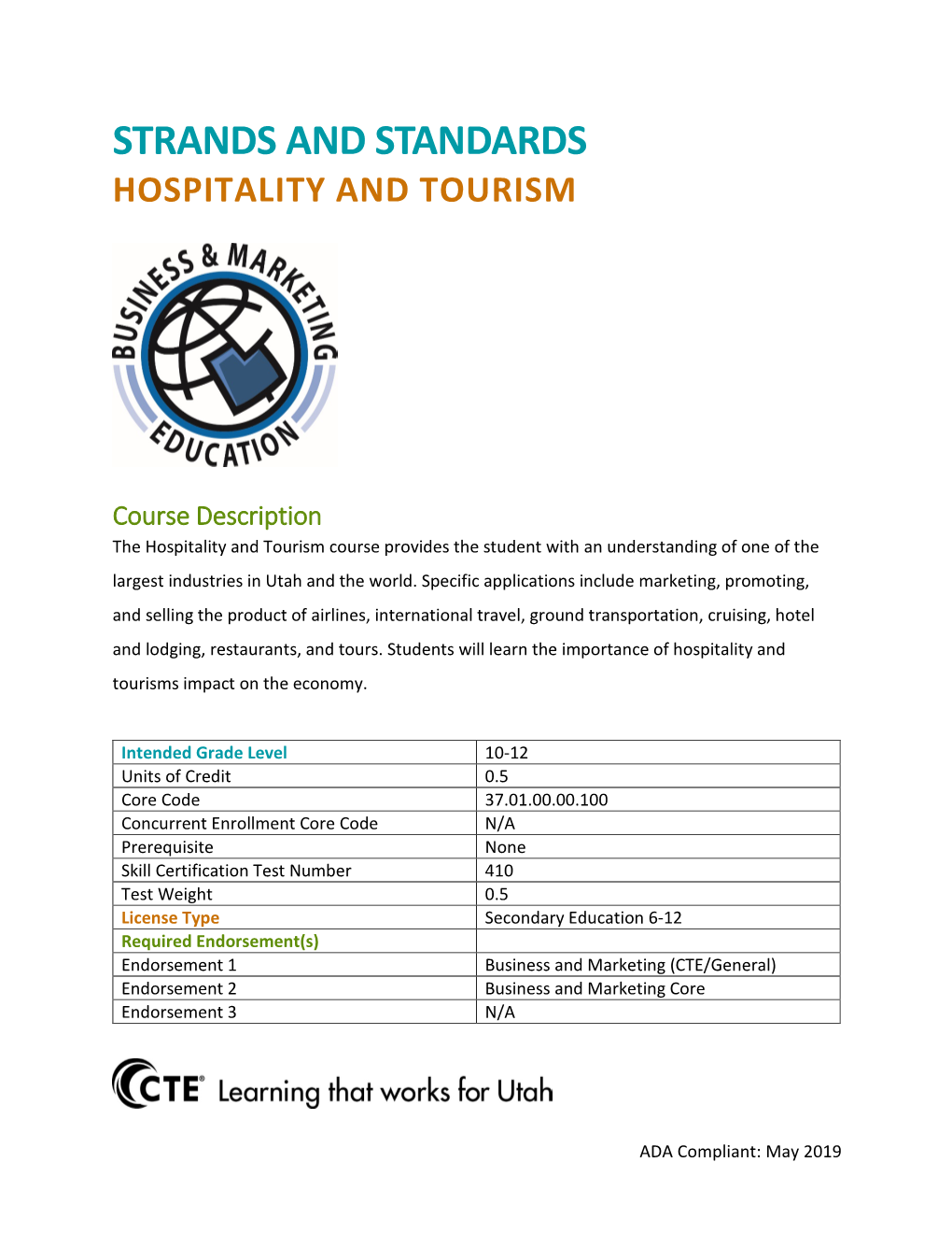 Hospitality and Tourism Strands and Standards