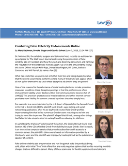 Law360: Combating False Celebrity Endorsements Online