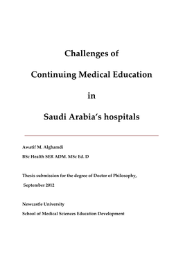 Challenges of Continuing Medical Education in Saudi Arabia's Hospitals