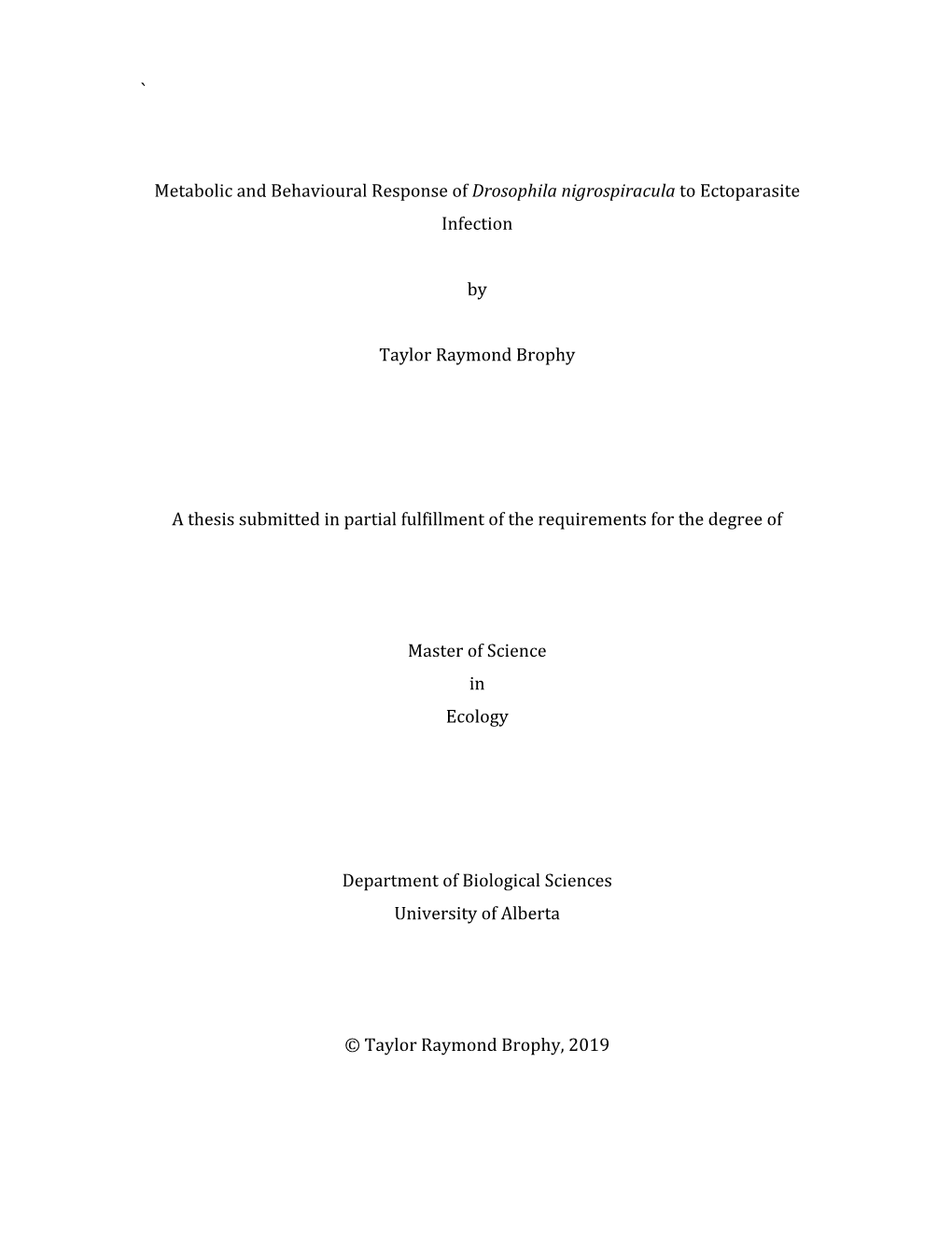 Metabolic and Behavioural Response of Drosophila Nigrospiracula to Ectoparasite Infection