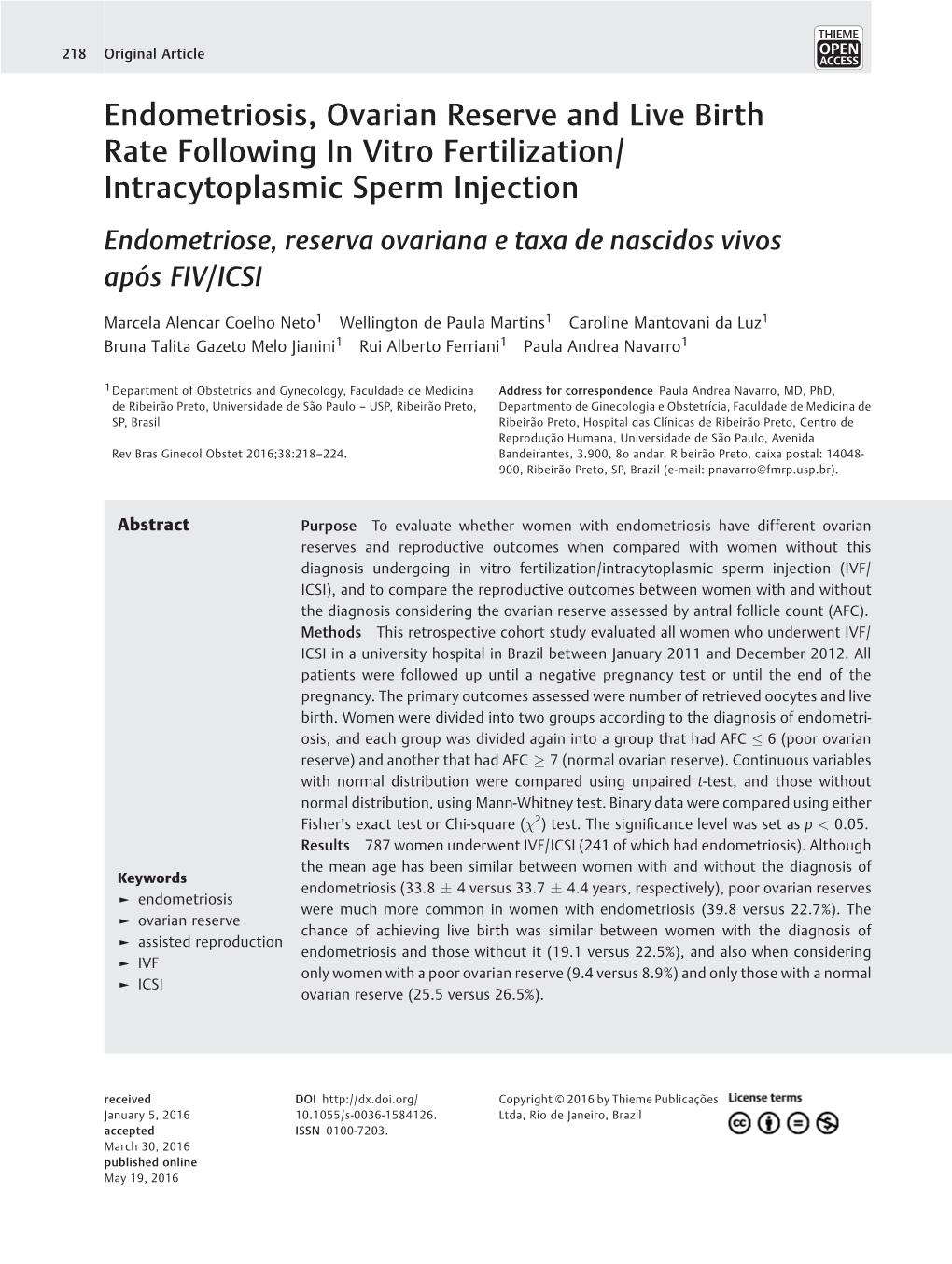 Endometriosis, Ovarian Reserve and Live Birth Rate Following in Vitro