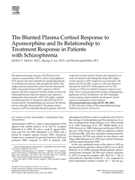 The Blunted Plasma Cortisol Response to Apomorphine and Its Relationship to Treatment Response in Patients with Schizophrenia Herbert Y