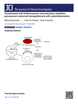 Complement and Inflammasome Overactivation Mediates Paroxysmal Nocturnal Hemoglobinuria with Autoinflammation