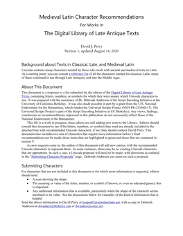 Medieval Latin Character Recommendations the Digital