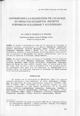 Contribucion a La Palinologia De Liliaceae En Andalucia Occidental (Excepto Subfamilias Scilloideae Y Allioideae)*