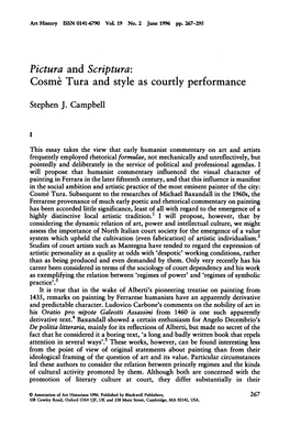 Pictura and Scriptura: Cosme Tura and Style As Courtly Performance