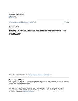 Finding Aid for the Ann Rayburn Collection of Paper Americana (MUM00380)