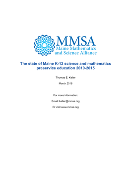 The State of Maine K-12 Science and Mathematics Preservice Education 2010-2015