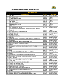 Bill Payment Companies Available on 1LINK (1BILL BPS)