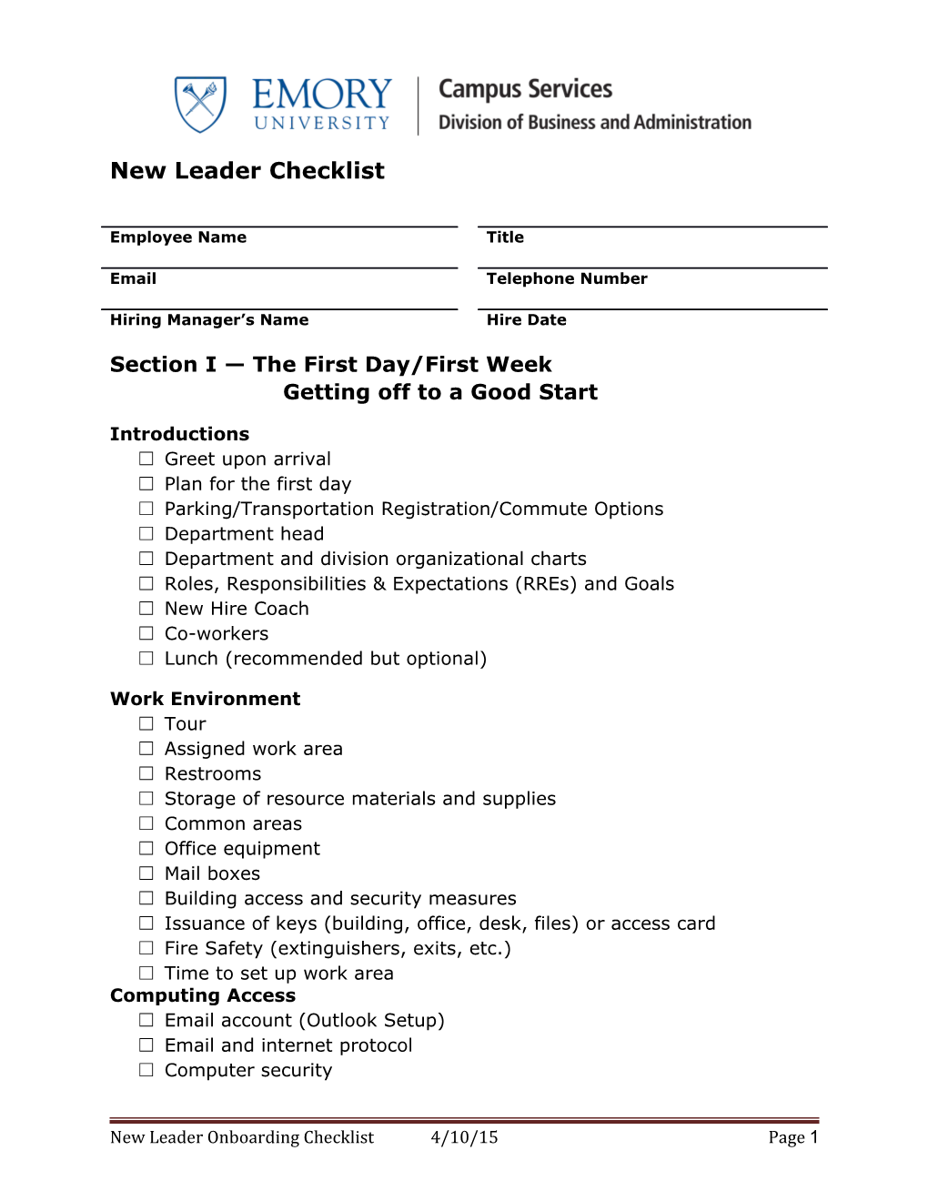 New Leader Checklist
