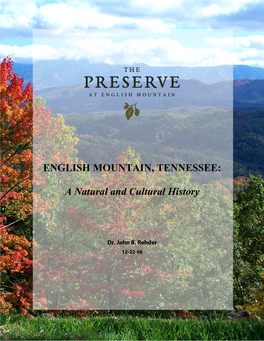 ENGLISH MOUNTAIN, TENNESSEE: a Natural and Cultural History