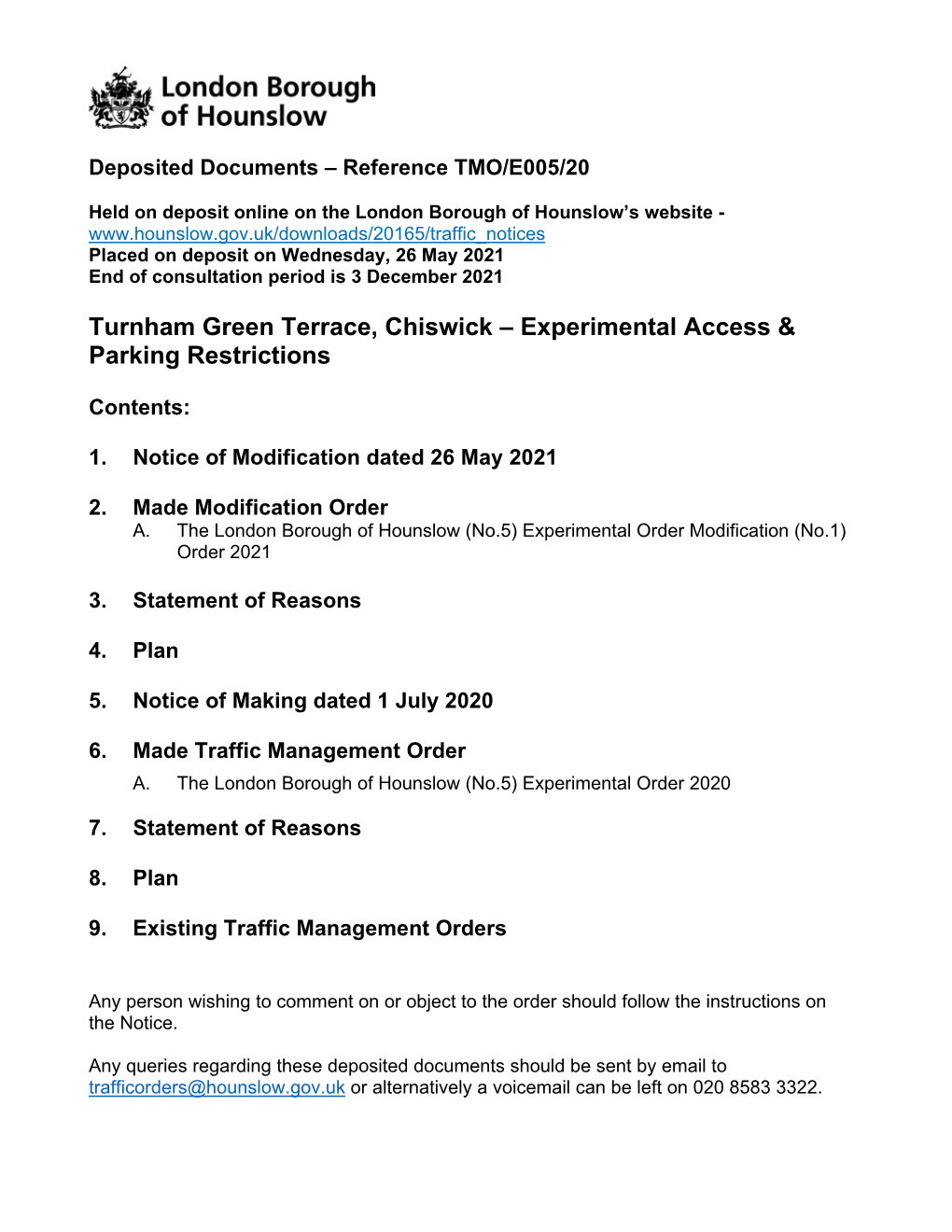 Turnham Green Terrace, Chiswick – Experimental Access & Parking Restrictions