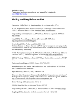 Weblog and Blog Bibliography