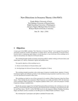 New Directions in Iwasawa Theory (16W5043)