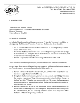 Letter to Minister Leblanc