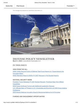 Defense Policy Newsletter - March 3, 2020