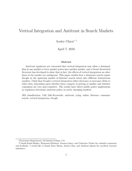 Vertical Integration and Antitrust in Search Markets