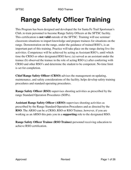 RSO Trainee Range Safety Ofﬁcer Training