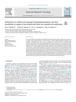 Distribution of Methyl and Isopropyl N-Methylanthranilates and Their Metabolites in Organs of Rats Treated with These Two Essential-Oil Constituents T