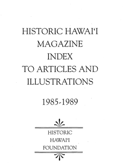 Historic Hawai'i Magazine Index to Articles and Illustrations