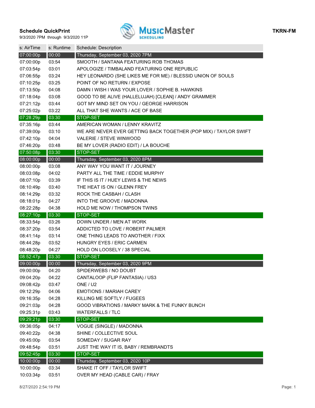 Schedule Quickprint TKRN-FM