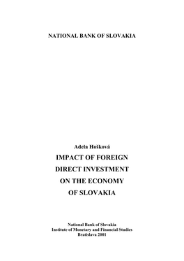 Impact of Foreign Direct Investment on the Economy of Slovakia
