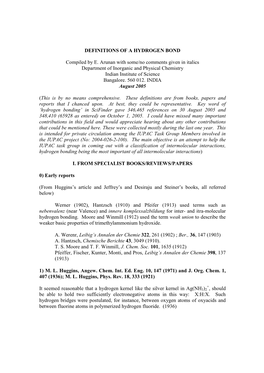 2005 : Definitions of Hydrogen Bond Compiled by Arunan