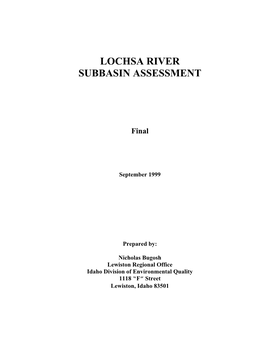 Lochsa River Subbasin Assessment