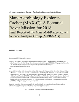 Mars Astrobiology Explorer-Cacher: a Potential Rover Mission for 2018