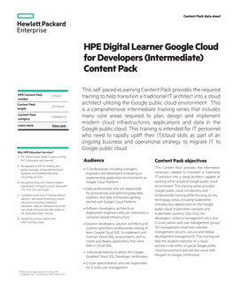 HPE Digital Learner Google Cloud for Developers (Intermediate) Content Pack