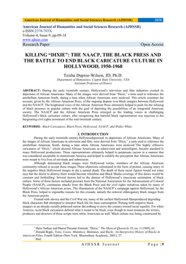 Killing “Dixie”: the Naacp, the Black Press and the Battle to End Black Caricature Culture in Hollywood, 1950-1968