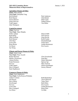 Final 2021-2022 MN House Committee Roster.Pdf