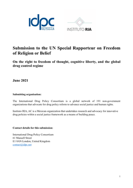 Submission to the UN Special Rapporteur on Freedom of Religion Or Belief