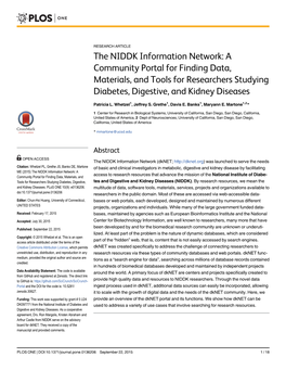 The NIDDK Information Network: a Community Portal for Finding Data, Materials, and Tools for Researchers Studying Diabetes, Digestive, and Kidney Diseases
