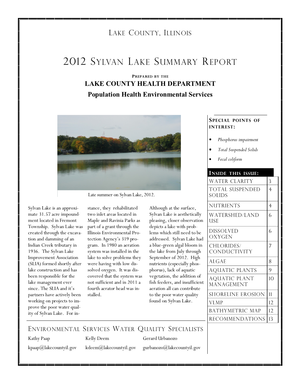 2012 Sylvan Lake Report