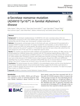 Α-Secretase Nonsense Mutation (ADAM10 Tyr167*) in Familial