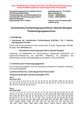 Vereinfachtes Flurbereinigungsverfahren Telefax: 02602/9228-27 Oberlahr-Burglahr Aktenzeichen: 81117-HA2.3